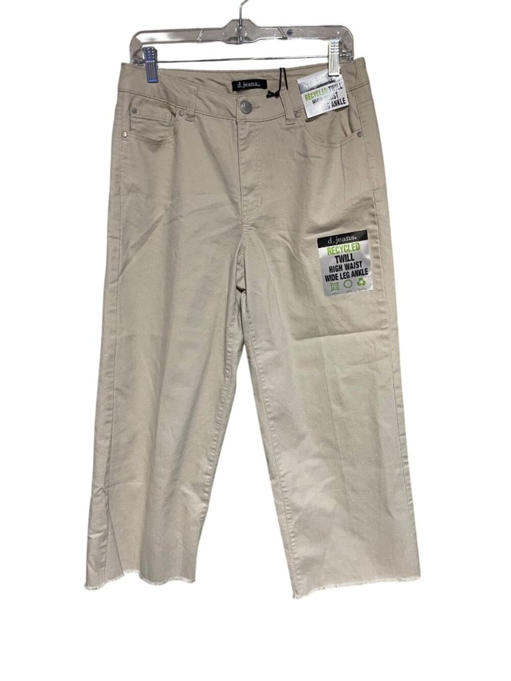 D Jeans Cropped Jeans Twill High Waist Wide Leg Ankle Pants SZ 8 Oatmeal Raw Hem